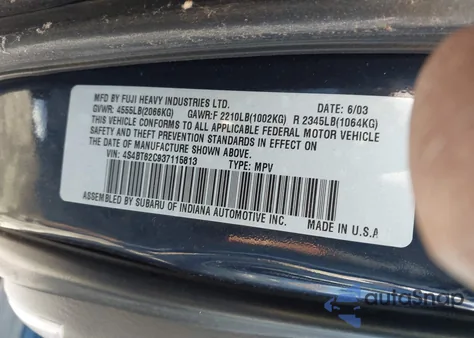 2003 Subaru Baja Sport z USA, uszkodzony, nr VIN 4S4BT62C937115813